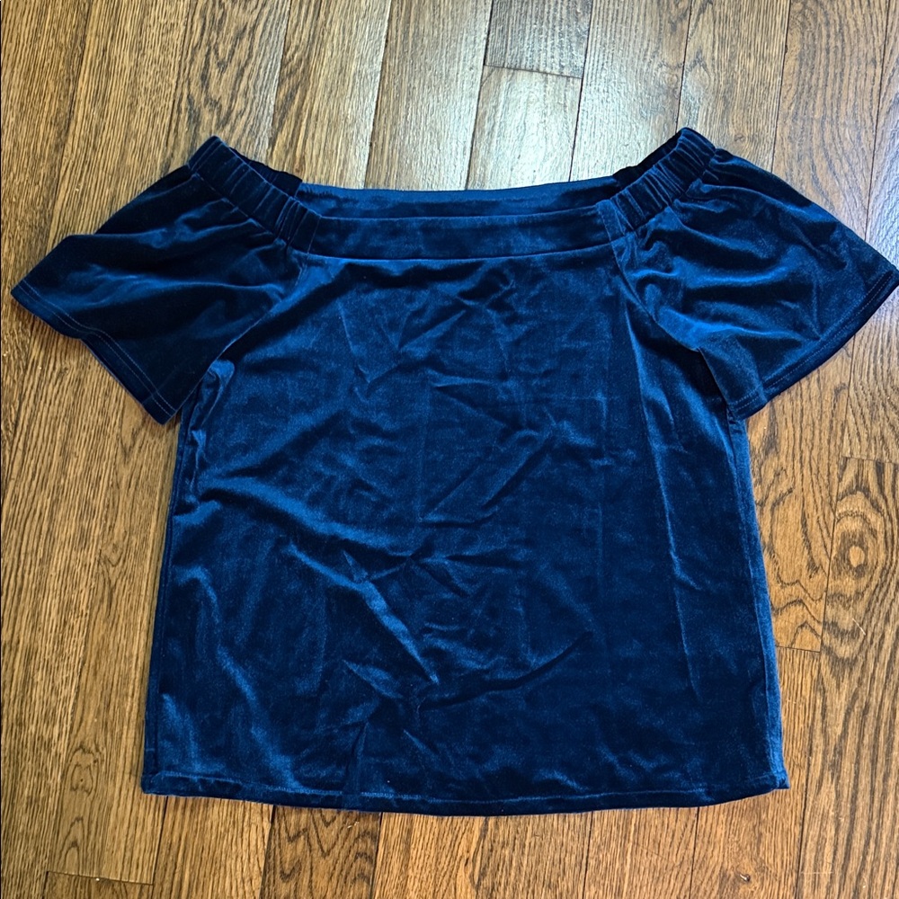 Lord and Taylor DesignLab Blue Velvet Off the Shoulder Top Size S/P